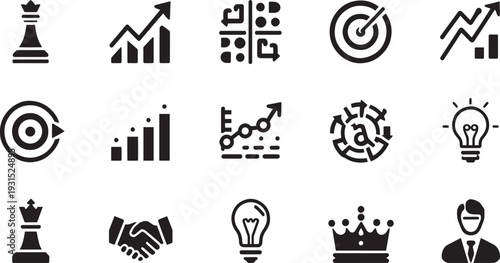Business Strategy and Growth Solid Icons Vector Set Adobe Illustrator Artwork