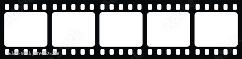Minimalist black film strip vector icon with five frames for cinema, video, and photography branding.