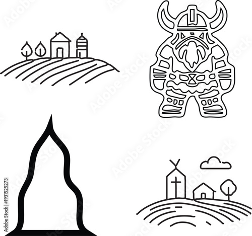 Vector illustration of an abstract city background featuring a vintage house and silhouettes of a man and woman walking through an old urban street pattern