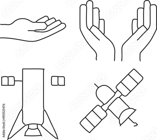 A set of vector illustrations featuring a business woman’s hand holding a test tube and glass with a palm gesture sign design
