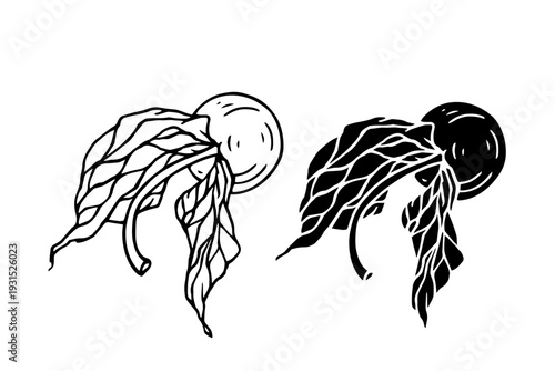 Line sketch, physalis berry stamp. Simple doodle plants. Vector graphics.