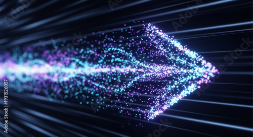 Abstract glowing particles flowing through digital network lines.