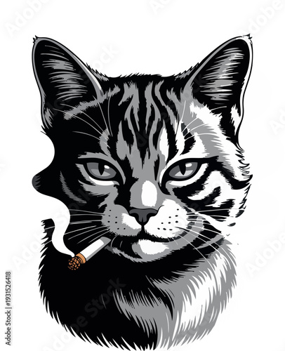 Smoking Cat: A stylized illustration of a cat exhaling smoke, exuding a cool and rebellious vibe.