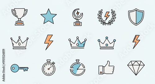 Collection of Award and Achievement Icons for Success and Victory.