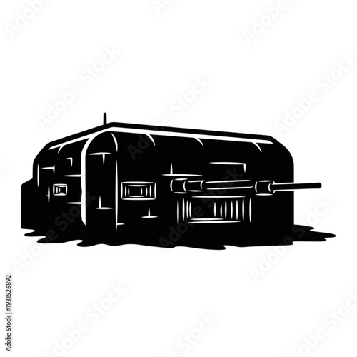 Black Silhouette Concrete Military Bunker – Solid Vector Illustration Isolated on White Background