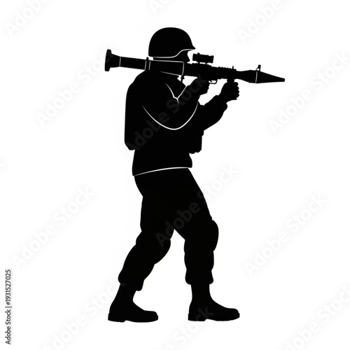 Black Silhouette Soldier with Shoulder-Fired Rocket Launcher – Side View Vector Isolated on White