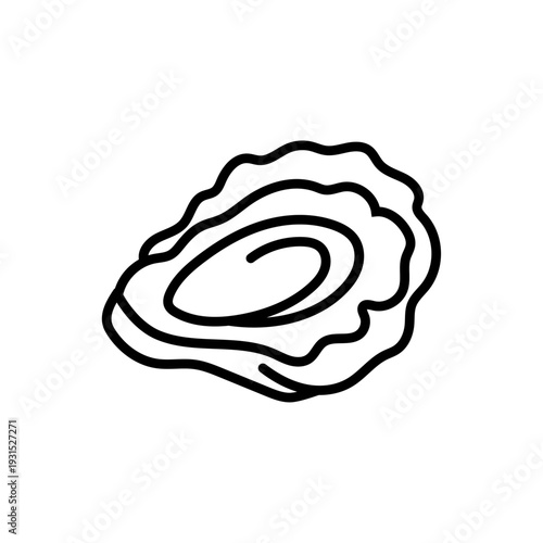 Illustration vectorielle minimaliste d’une huître stylisée en dessin au trait noir et blanc. Symbole de la gastronomie bretonne et des produits du littoral.