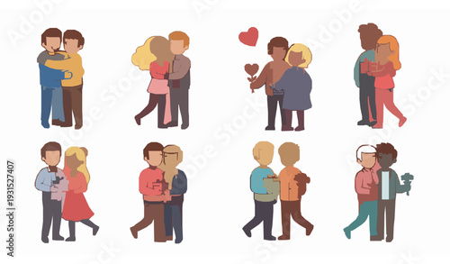 Cute young couples in love cartoon vector set for Valentine’s Day