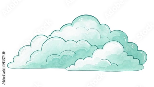 A cluster of soft puffy light blue green cartoon clouds on a white background