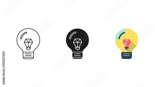 Three light bulbs with different colors and designs Vector