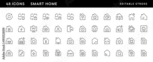 Smart home icon collection. House system, remote control, home automation, manage, internet of things and more. Editable stroke. Pixel Perfect. Grid base 32 x 32.