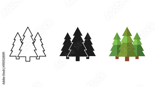 Three stylized tree illustrations in different colors and styles Vector