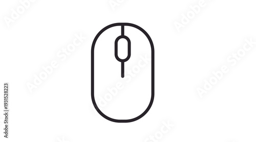 Clean black line vector icon of a computer mouse, representing digital navigation, clicking, user interaction, and computer hardware. Minimalist and modern design ideal for UI/UX interfaces, apps, web