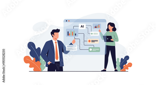 Business Professionals Discussing AI Technology Concept.