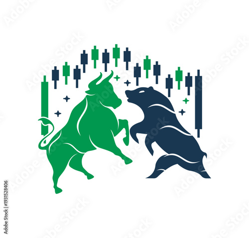 Bear and bull vector logo design players on Exchange and traders on a stock market