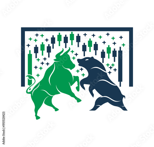 Bear and bull vector logo design players on Exchange and traders on a stock market