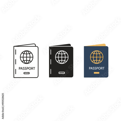 Three different colored passport icons on a white background Vector