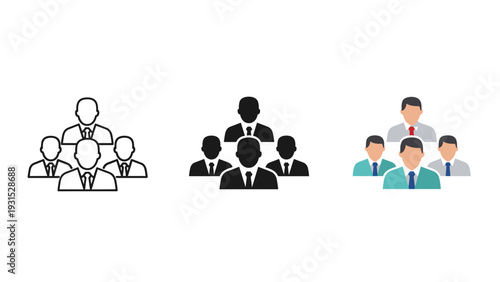 Hierarchy of business people in different levels of detail and color Vector