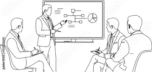 Diverse creative business professionals collaborating on brand storytelling strategy development during an interactive presentation in a modern office meeting room