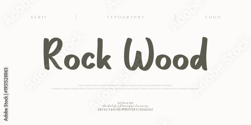 Rock Wood, Beauty Luxury Script font alphabet logo. Typography beautiful fashion elegant classic letters serif italic fonts decorative wedding vintage retro logos. vector illustration
