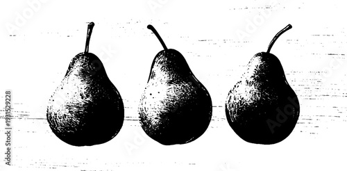 Three pears silhouette stencil art - high contrast abstract design for retro decor