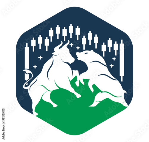 Bear and bull vector logo design players on Exchange and traders on a stock market