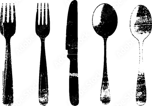High contrast stencil style plastic cutlery pack design for dining decor