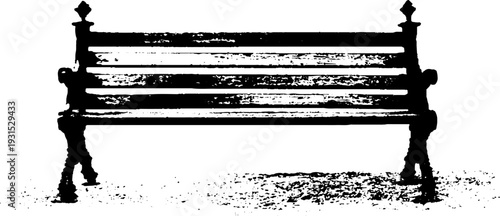 Vintage platform bench with armrest in high contrast stencil style for design