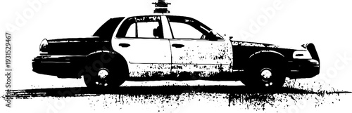 High contrast police car silhouette in stencil style for design projects