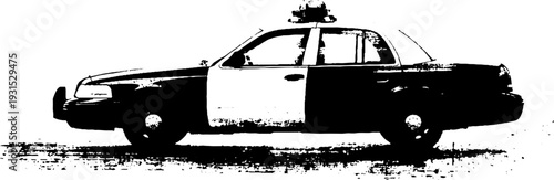 High contrast police car silhouette for design in stencil style