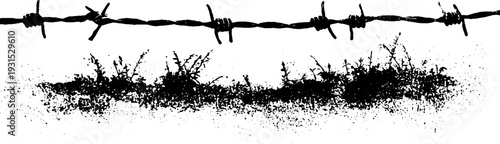 Abstract rebar and barbed wire shadow in stencil style with high contrast for design projects