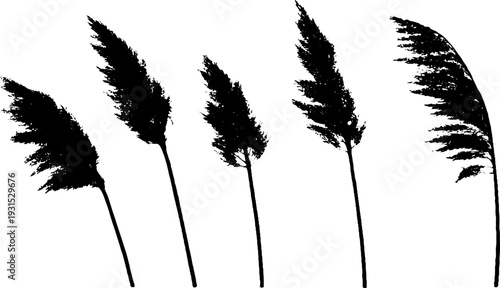 Abstract reed plume silhouettes in high contrast stencil design for nature art