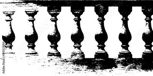 Abstract riverside railing design in high contrast stencil style for decorative use