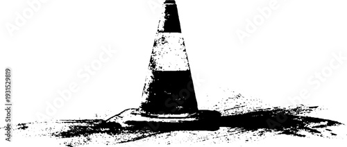 High contrast abstract stencil style of road flare smoke cone for design and decoration