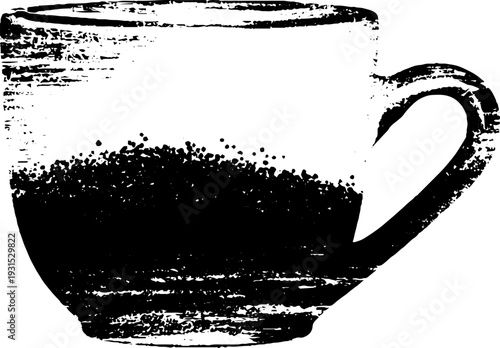 Retro roadside diner coffee mug silhouette in high contrast stencil style