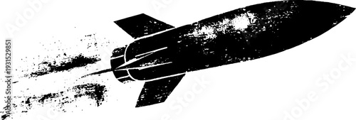 High contrast abstract rocket silhouette stencil for retro design projects