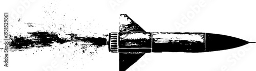 High contrast rocket silhouette in stencil style for space exploration design