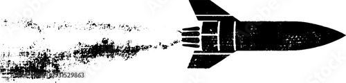 High contrast rocket silhouette stencil art for retro design projects