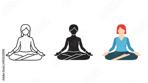 Three women in a meditative yoga pose together Vector