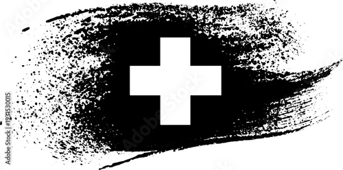 High contrast safety card icon in abstract grid stencil style for emergency design