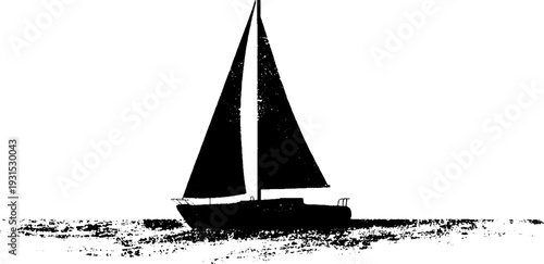 Sailboat silhouette in high contrast stencil style for nautical art and design