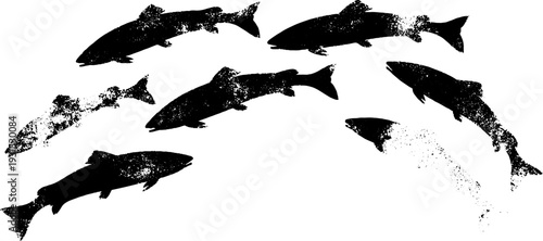 Abstract school of fish in high contrast stencil style design for wall art or posters