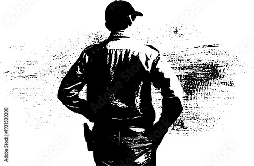 Abstract security guard stencil illustration: high-contrast silhouette for design