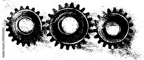 High contrast abstract settings gear icon in stencil style for industrial design