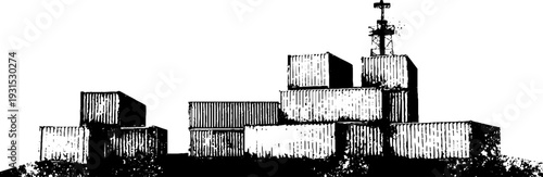 High contrast shipping container stack stencil for industrial design and decor