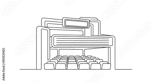 Minimalist line drawing of an outdoor movie screen with tiered seating