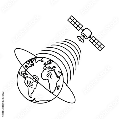 Satellite Transmitting Signals to Earth Illustration.