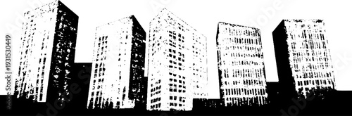 Modern skyscraper facade silhouette in high contrast stencil style for urban design