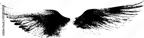 Abstract high-contrast snow angel wing arcs in stencil art style