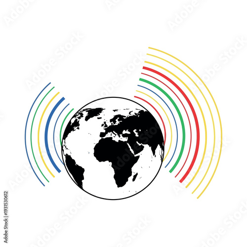 Globe Icon with Colorful Signals.